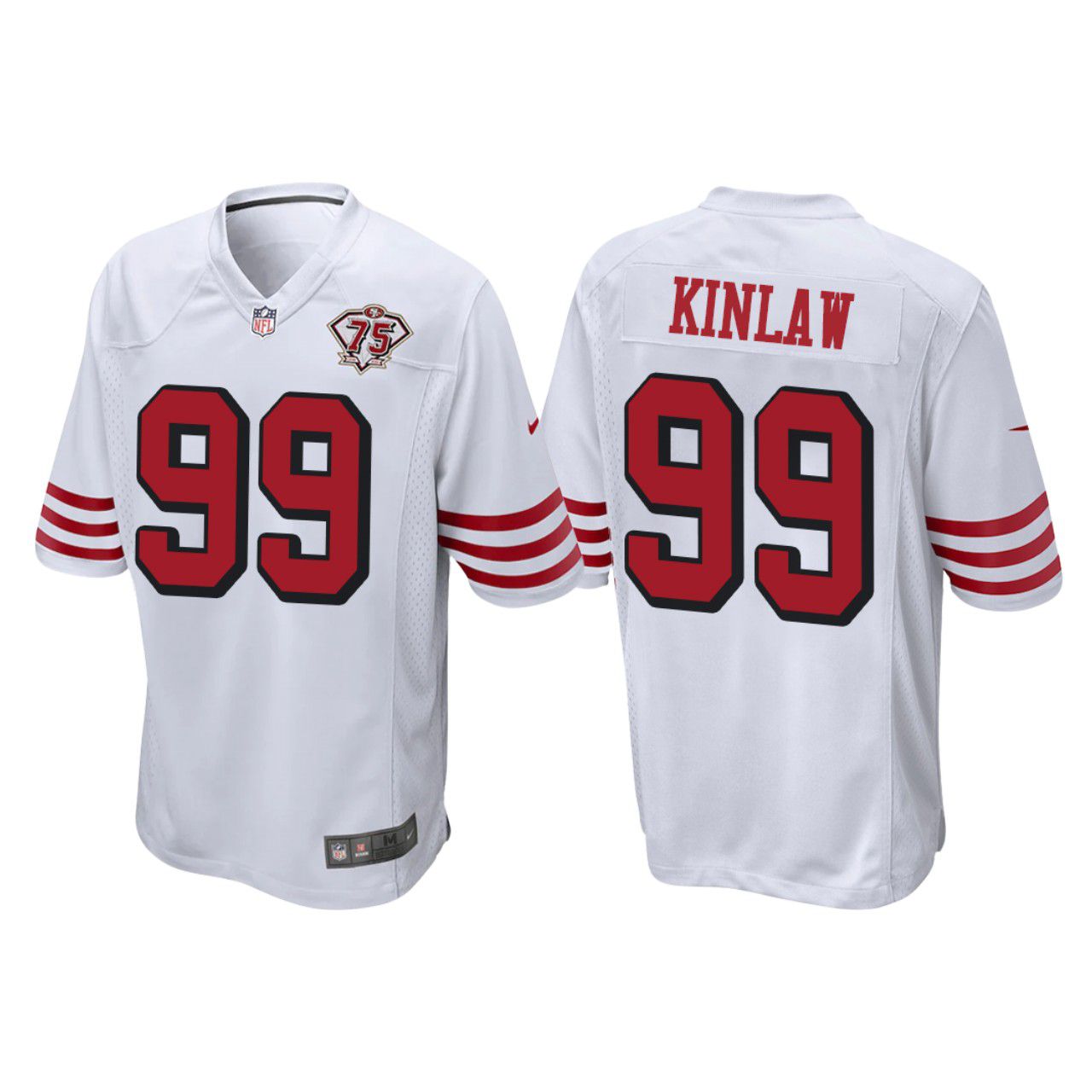 Men San Francisco 49ers #99 Javon Kinlaw White 75th Anniversary Throwback Game Jersey->customized nfl jersey->Custom Jersey